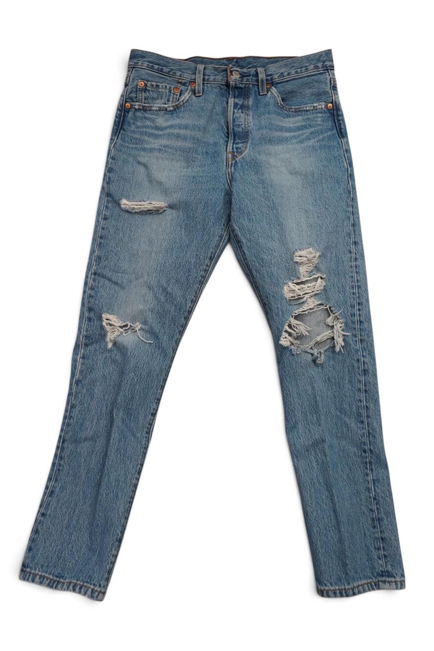 Levis 501 Skinny Jeans Womens 29X27 Blue Medium Wash High Rise Distressed Denim